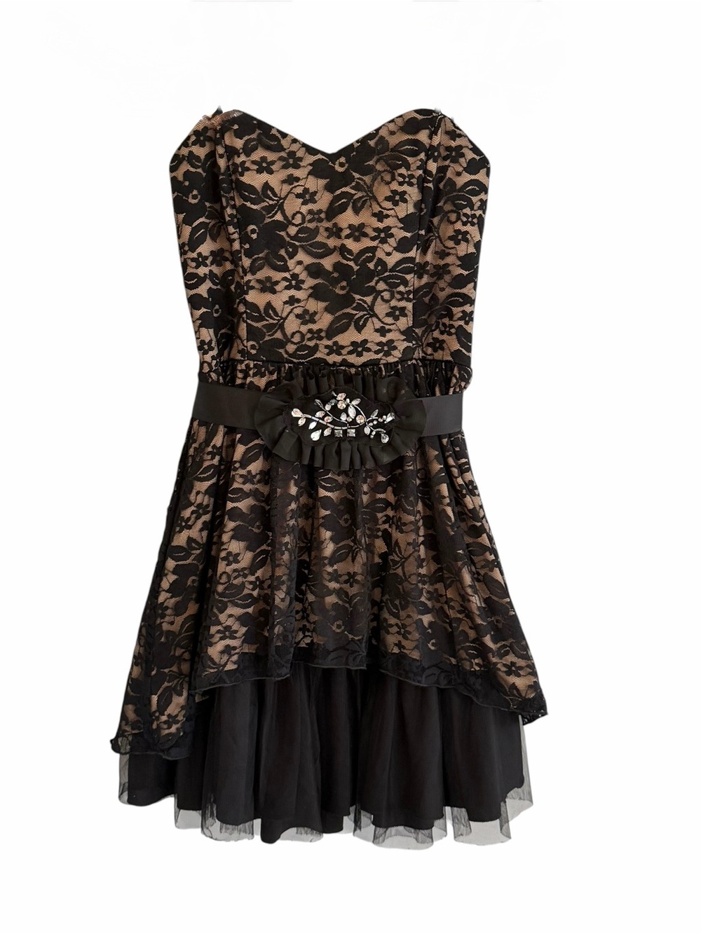 B Wear Whimsigoth Black Floral Lace Cocktail Dress Size 5 Strapless Formal HOCO